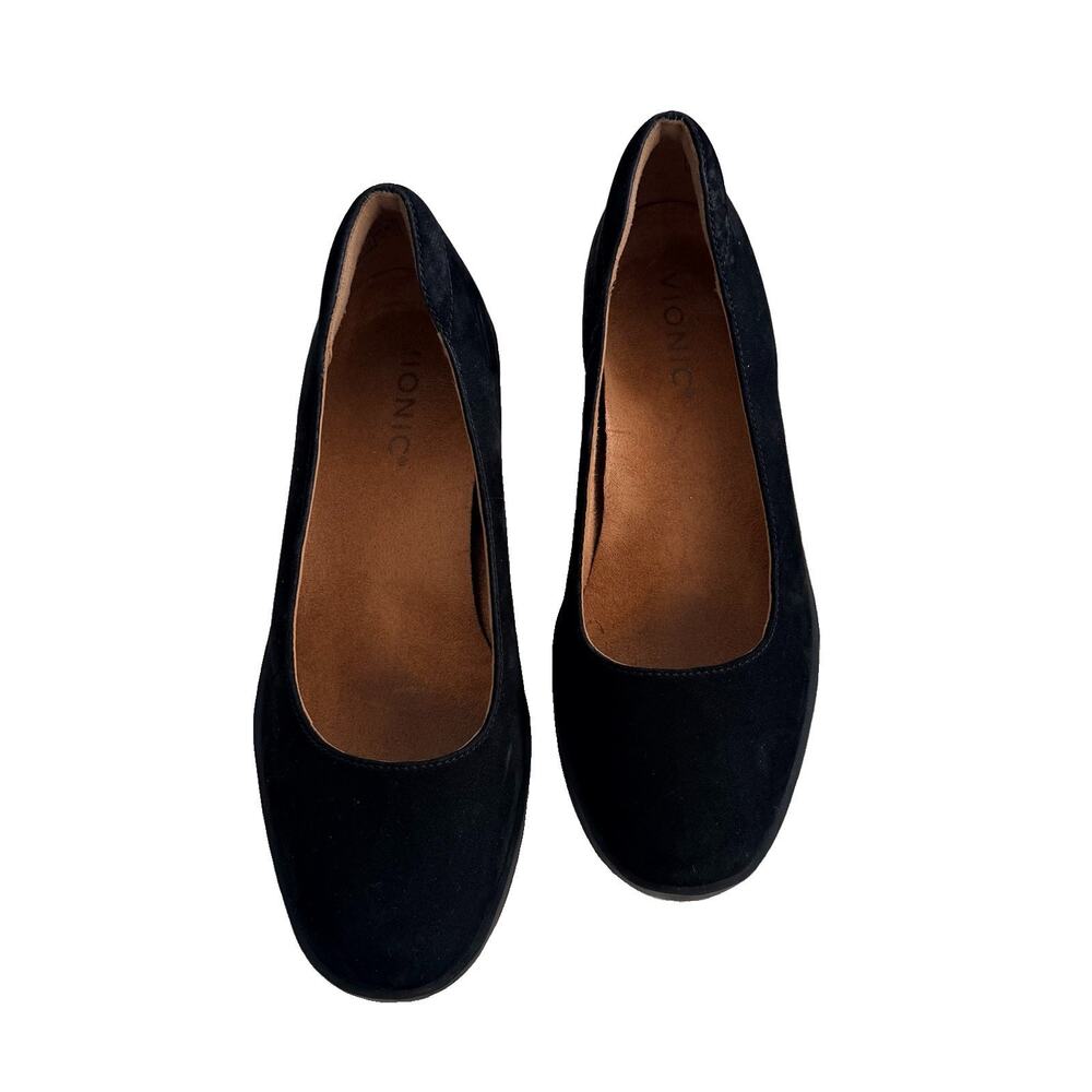 Vionic Sereno Wedge Pump Black Suede Comfort Shoes Women’s Size 6.5